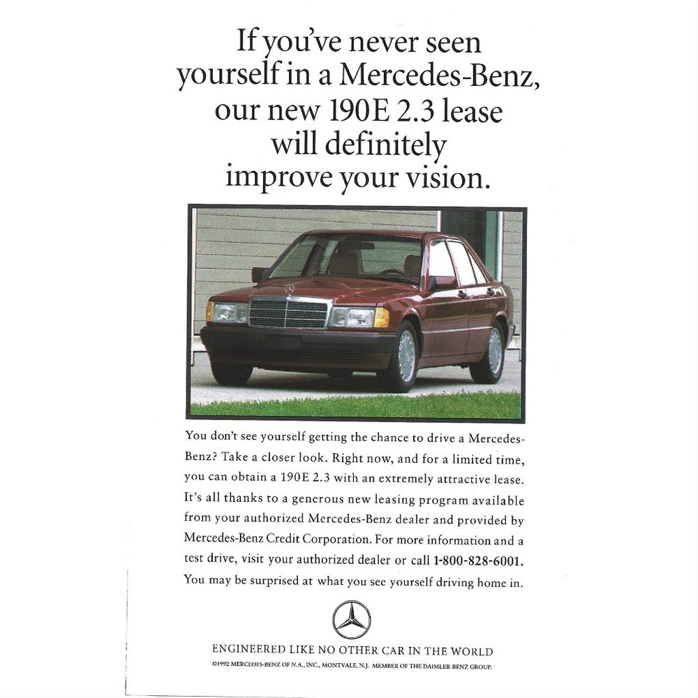 Mercedes Benz Car 190E Auto 1990s Vintage Print Ad